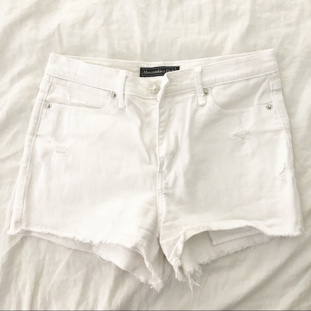 Abercrombie + Fitch white distressed shorts